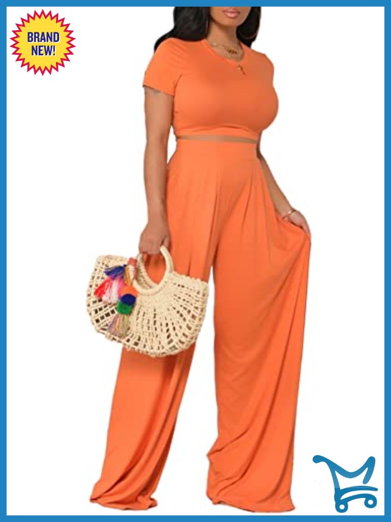 Casual Crop Top Wide Leg Pants Set 2 Piece Lounge Outfit Summer